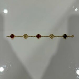 Gold-Tone Clover Link Bracelet with Red and Black Enamel